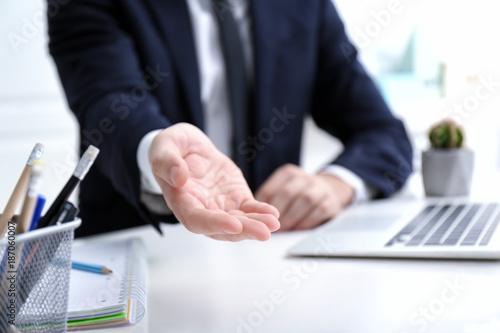 фотографія Businessman demanding bribe indoors, closeup