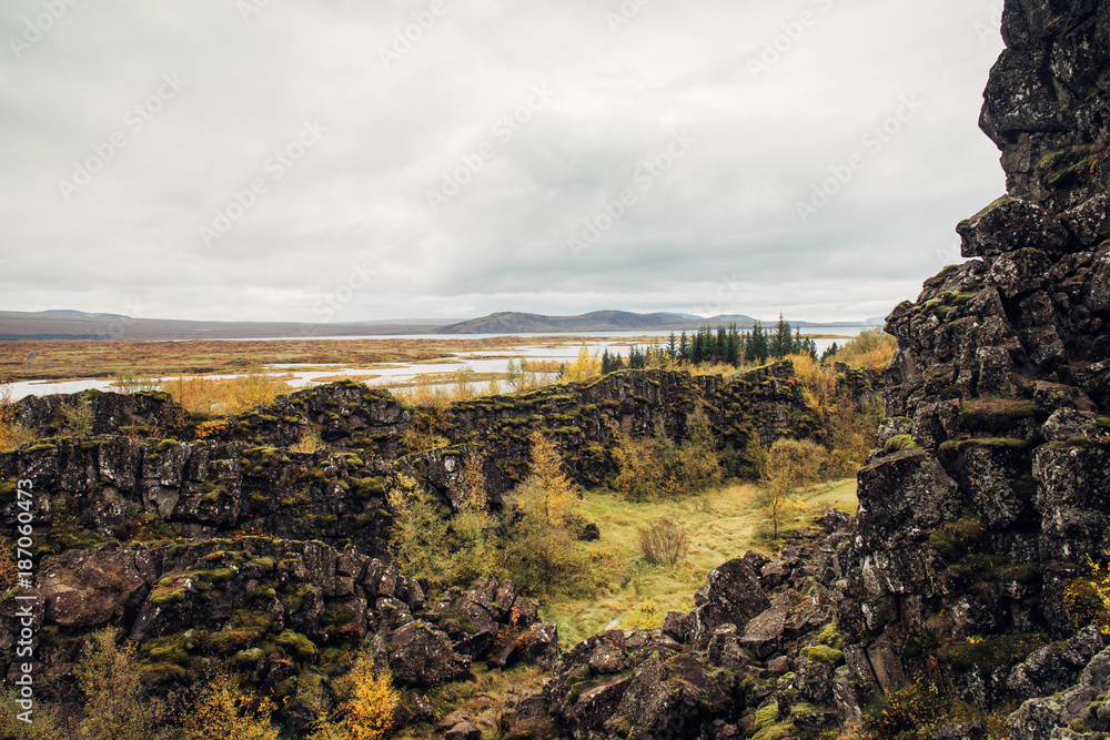 Volcanic Rock Landscape View in Iceland