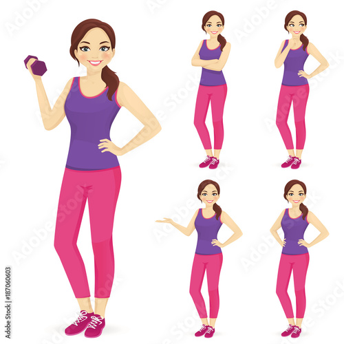 Sport woman in different poses vector illustration set