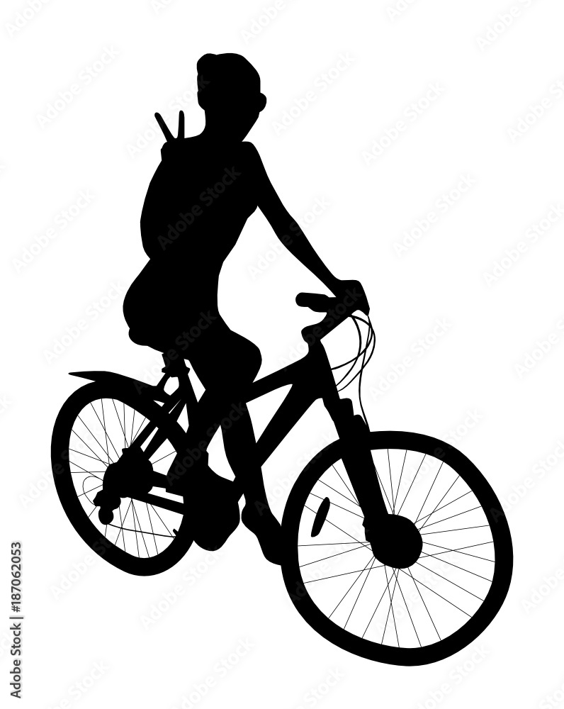 Obraz premium Girl On A Bike Silhouette