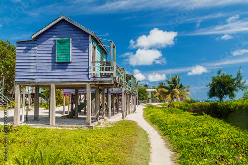 Wooden houses on stilts at Caye Caulker island, Belize