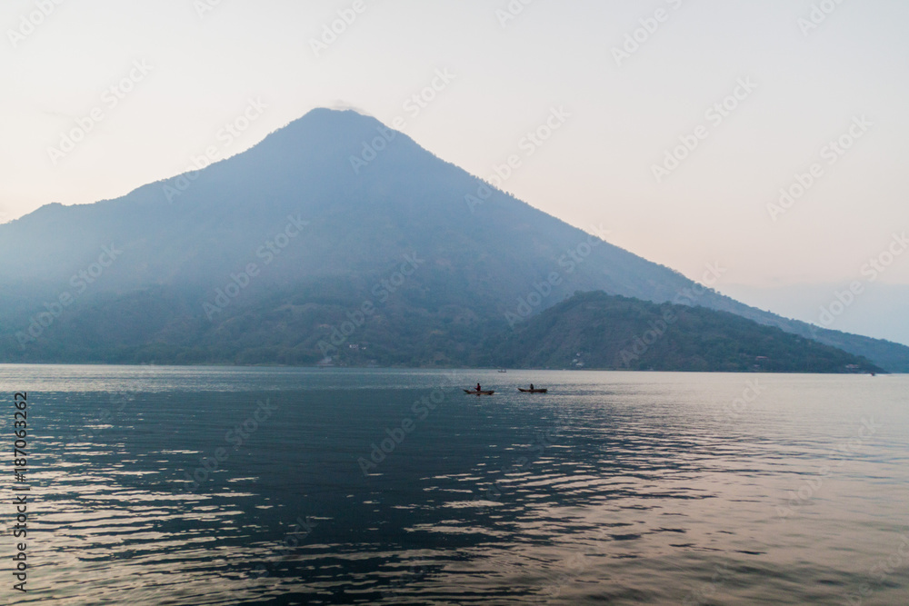 Volcano San Pedro and Atitlan lake, Guatemala