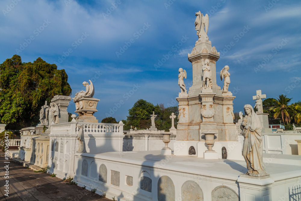 GRANADA, NICARAGUA - APRIL 28, 2016: Tombs in a cemetery in Granada, Nicaragua.