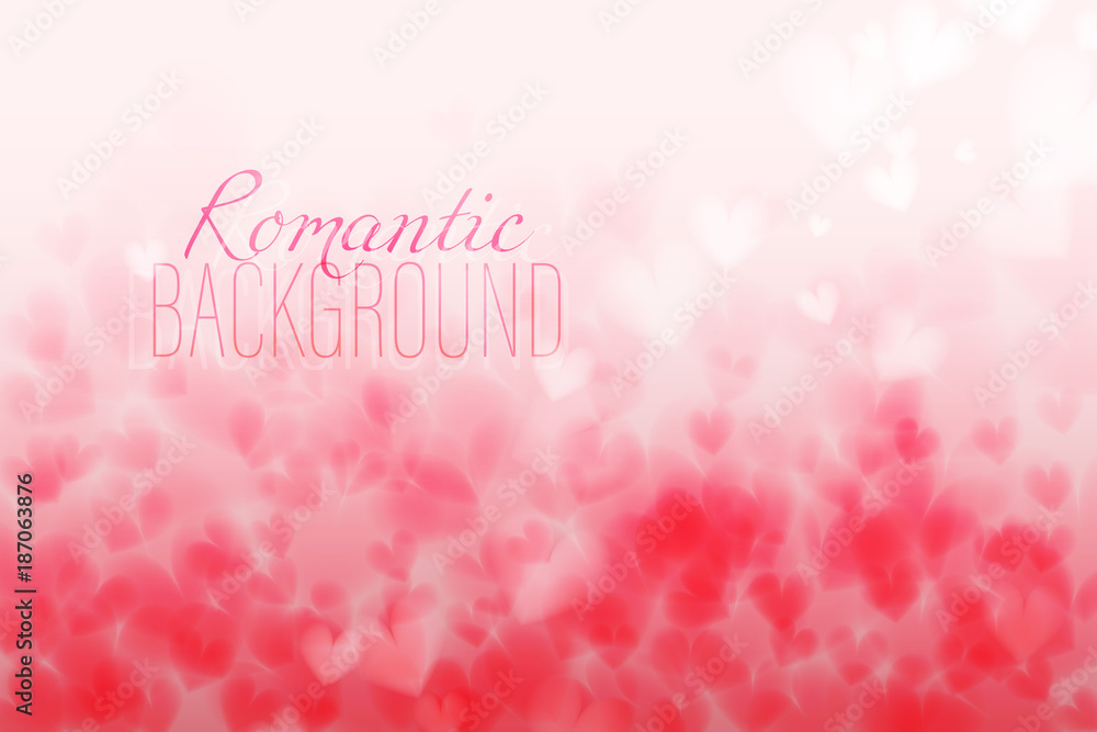 Pink hearts bokeh light Valentine's day background eps 10. Tender backdrop with gradually changing color hearts. Romantic colorful background.