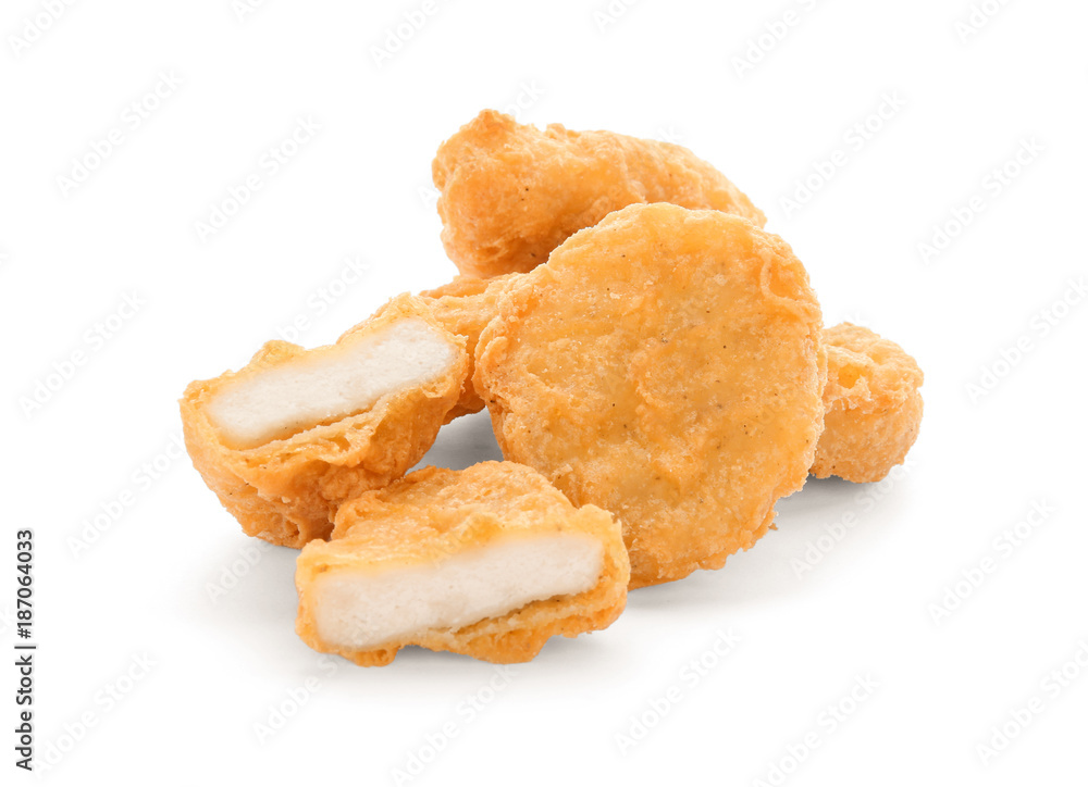 Tasty chicken nuggets on white background Tasty chicken nuggets on white background
