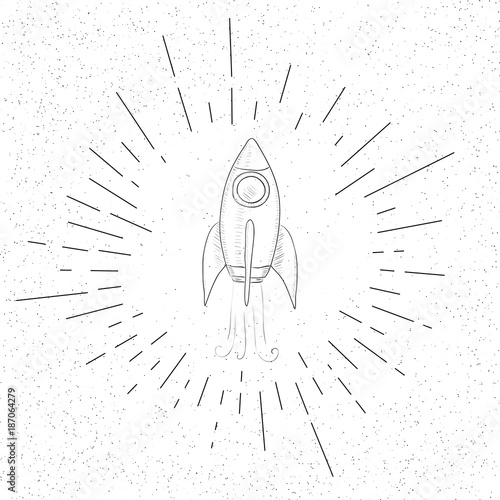 Hand Drawn Symbol of Boost Start Up Launch Starting Rocket - Doodle Vector Hatch Icon
