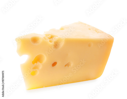 Sliced cheese on white background