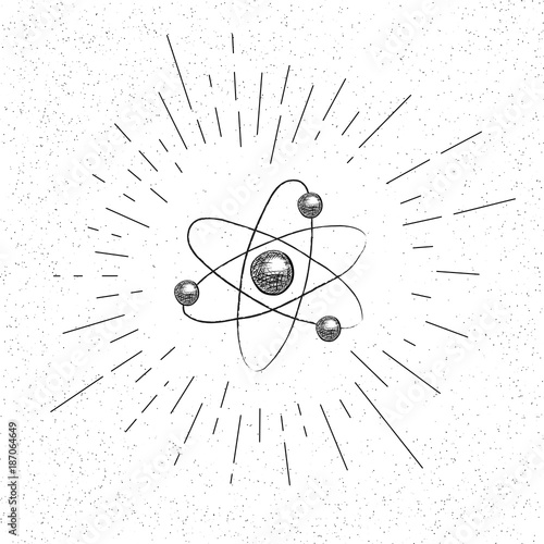 Hand Drawn Symbol of Nuclear Model of Atom Structure - Doodle Vector Hatch Icon
