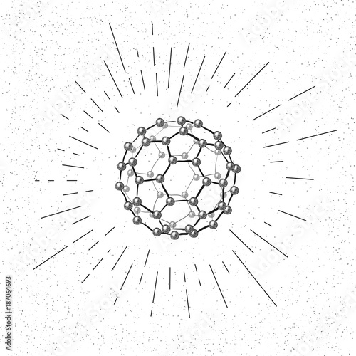 Hand Drawn Symbol of  Fullerene Molecule  - Doodle Vector Hatch Icon
