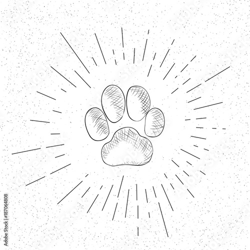 Hand Drawn Symbol of Pet Paw  - Doodle Zoo Vector Hatch Icon
