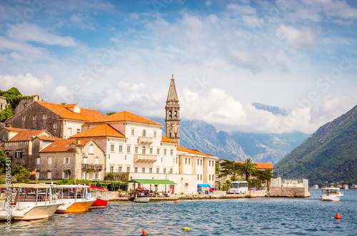 Beautiful mediterranean landscape - town Perast, Kotor bay (Boka Kotorska), Montenegro.