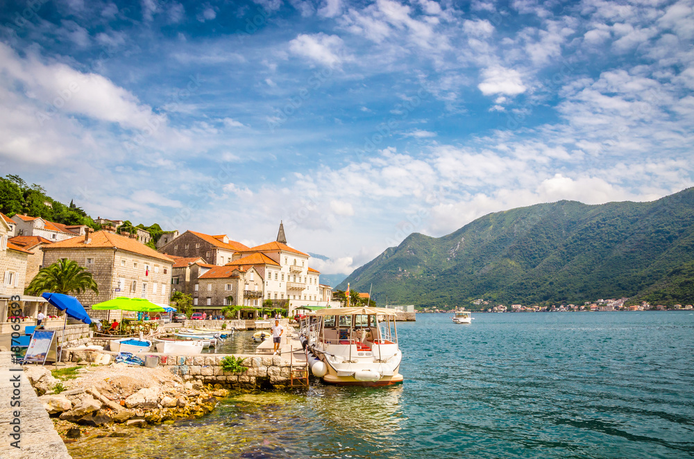 Fototapeta premium beautiful mediterranean landscape. Mountains near town Perast, Kotor bay (Boka Kotorska), Montenegro.