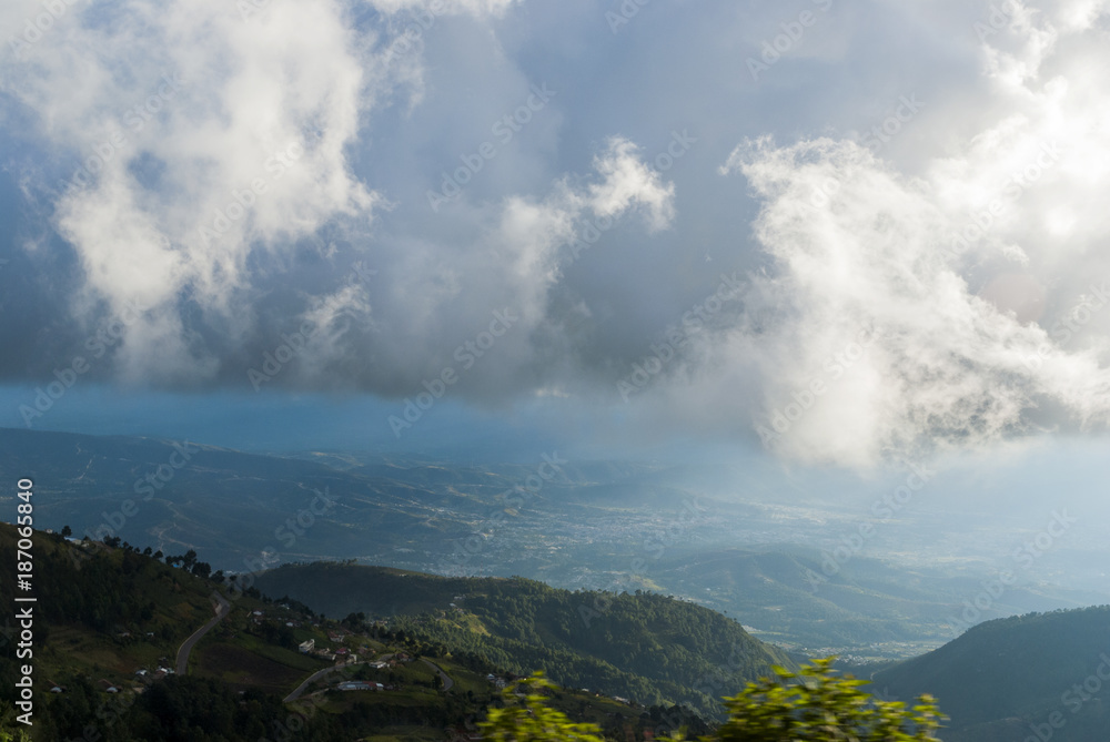 mountain valley and blue sky with clouds, huehuetenango, Guatemala