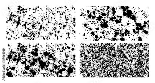 Black Mud Splatter Background Set - Grunge Vector Illustration  
