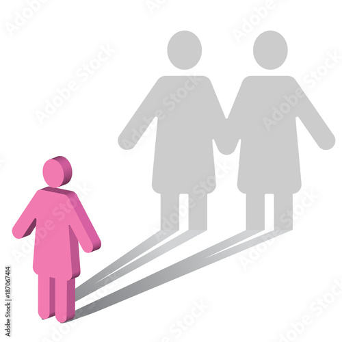 The symbol of a woman, casting a shadow of a lesbian couple