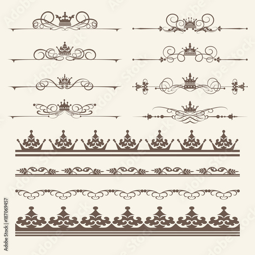 Calligraphic elements for design. Vintage Borders, frames and swirls. Vector