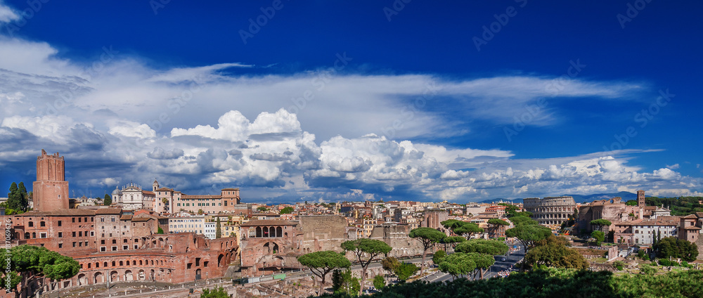 Imperial Forum panoramic view in the historic center of Rome