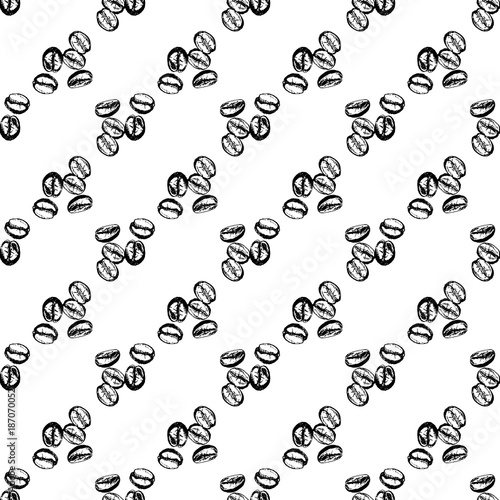 Seamless pattern of hand drawn sketch style coffee beans. Vector illustration isolated on white background.