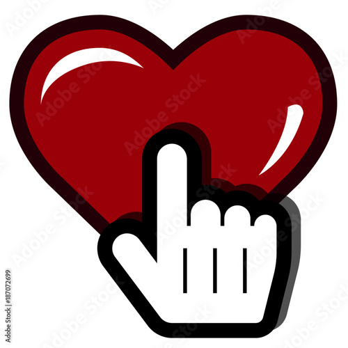 Web Pointer Hand Clicking on Red Heart.