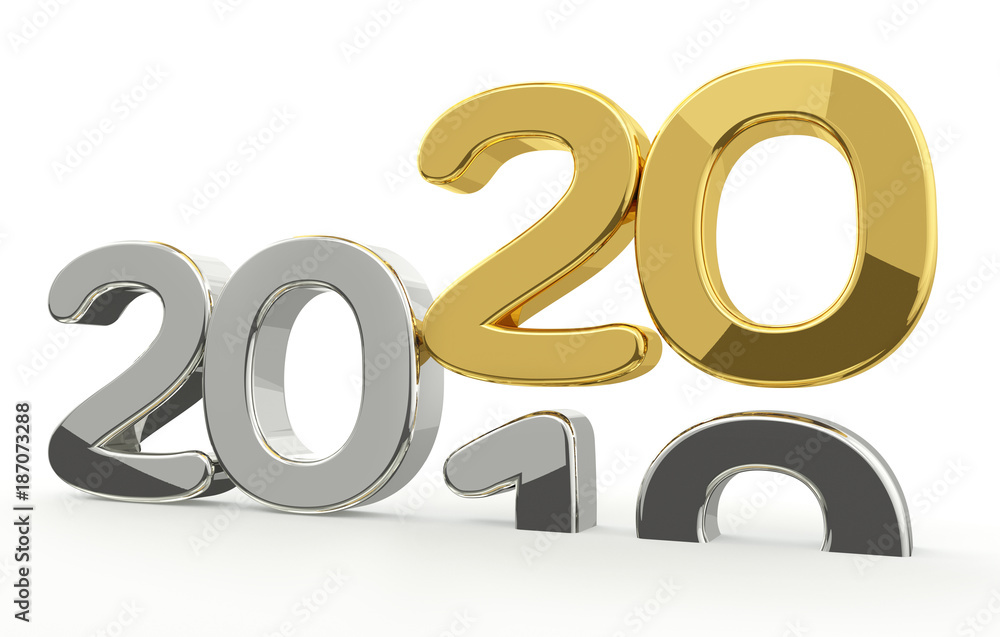 new year 2020 and 2019 golden 3d render new year 2020 and 2019 golden 3d render