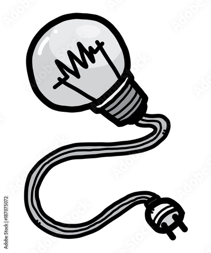 light bulb with plug / cartoon vector and illustration, hand drawn style, isolated on white background.