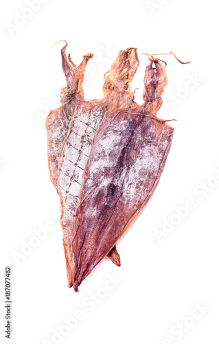 dried squids on white background