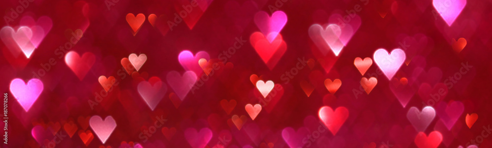 Bright red and pink hearts abstract background