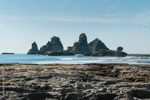 Rock beach at Motukiekie west coast south island, New Zealand natural landscape background photo