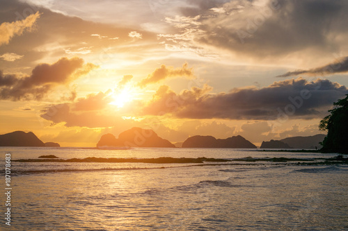 Beautiful sunset  in El Nido, Palawan island, Philippines