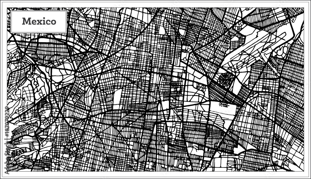 Mexico City Map in Black and White Color.