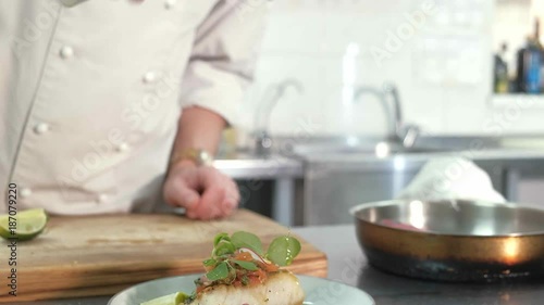 beautifully decorated dish of fish in a restaurant