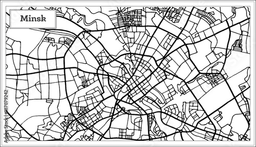 Photo Minsk Belarus City Map in Black and White Color.