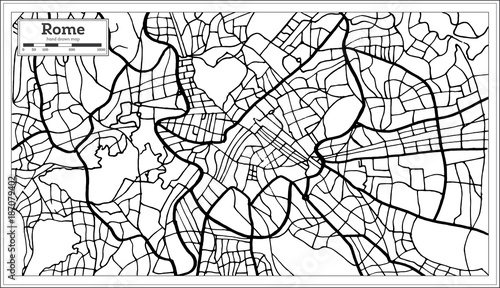 Rome Italy City Map in Black and White Color.