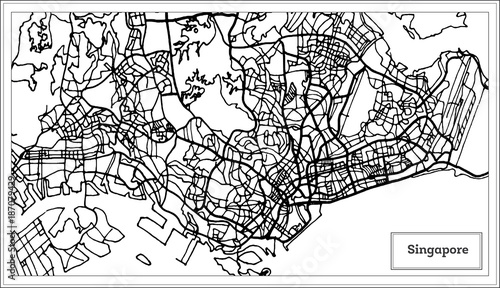 Singapore City Map in Black and White Color.
