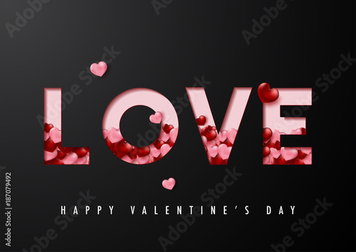 Happy valentine's day vector card and poster design with love text and heart confetti.Illustration eps10.