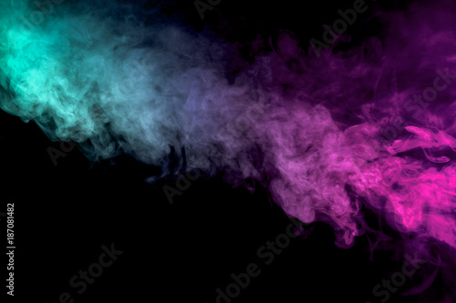 Cloud of smoke of green and purple isolated background. Background from the smoke of wipe