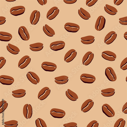 seamless pattern of coffee beans on caramel background