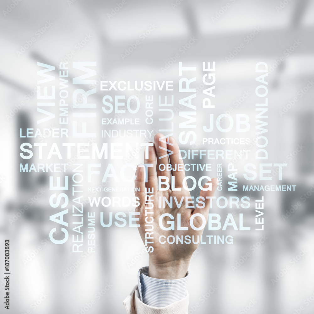 Concept of modern business with palm choocing on of keywords for Concept of modern business with palm choocing on of keywords for