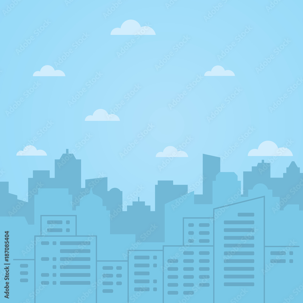 City skyline illustration. Urban landscape. Flat line vector illustration of modern city background