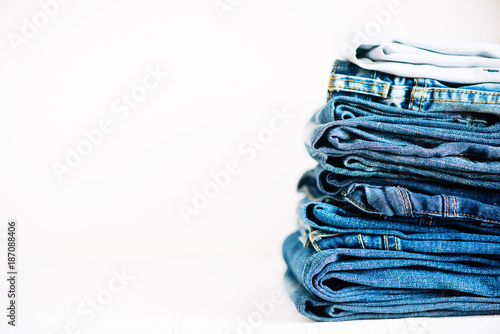 Jeans things stacked stack. Isolated on white background