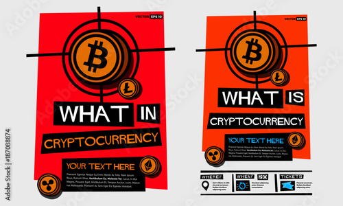 What is Cryptocurrency Event Poster Text Template with Bitcoin, Ethereum, Litecoin, and Ripple Coins Venue Date