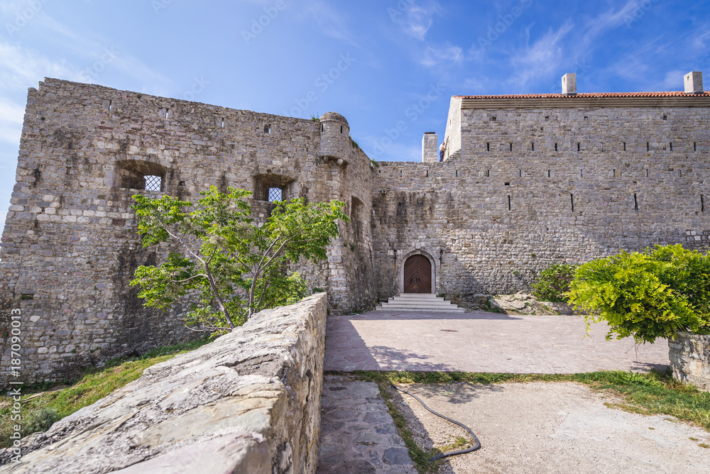 Walls of Old Town citadel of Budva coastal town, Montenegro