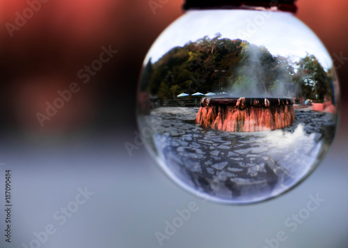 crystal ball, Inside is Geyser Hot springs Landmark At Raksawarin Public Park in Ranong, Southern Thailand , An analysis from the Department of Science Service. The minerals. And no sulfur additive. photo