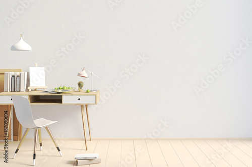 Modern contrast interior in the style loft, a place for study. 3D illustration. wall mock up