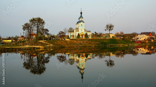 village church, Christianity, cross, dome, lake, village, Orthodoxy, Ukraine