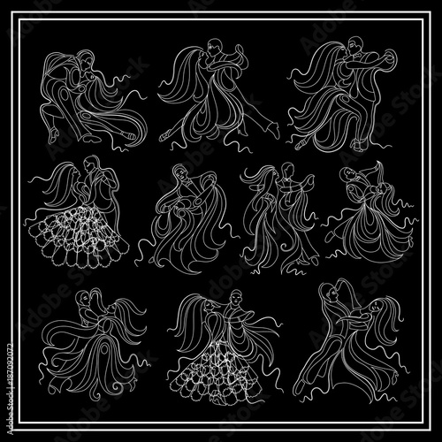 Set of couples dancing the waltz and tango 2