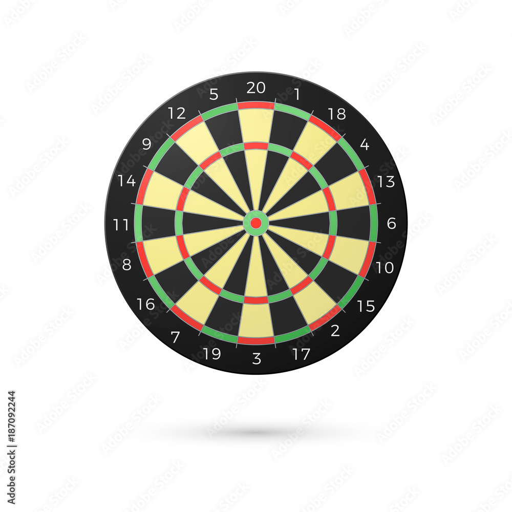 Classic Darts Board with twenty sectors. Realistic Dart boards. Game concept. Vector illustration isolated on white background Classic Darts Board with twenty sectors. Realistic Dart boards. Game concept. Vector illustration isolated on white background