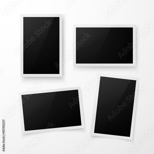Set of photo frame with shadow. Realistic photo border template. Vector illustration isolated on white background
