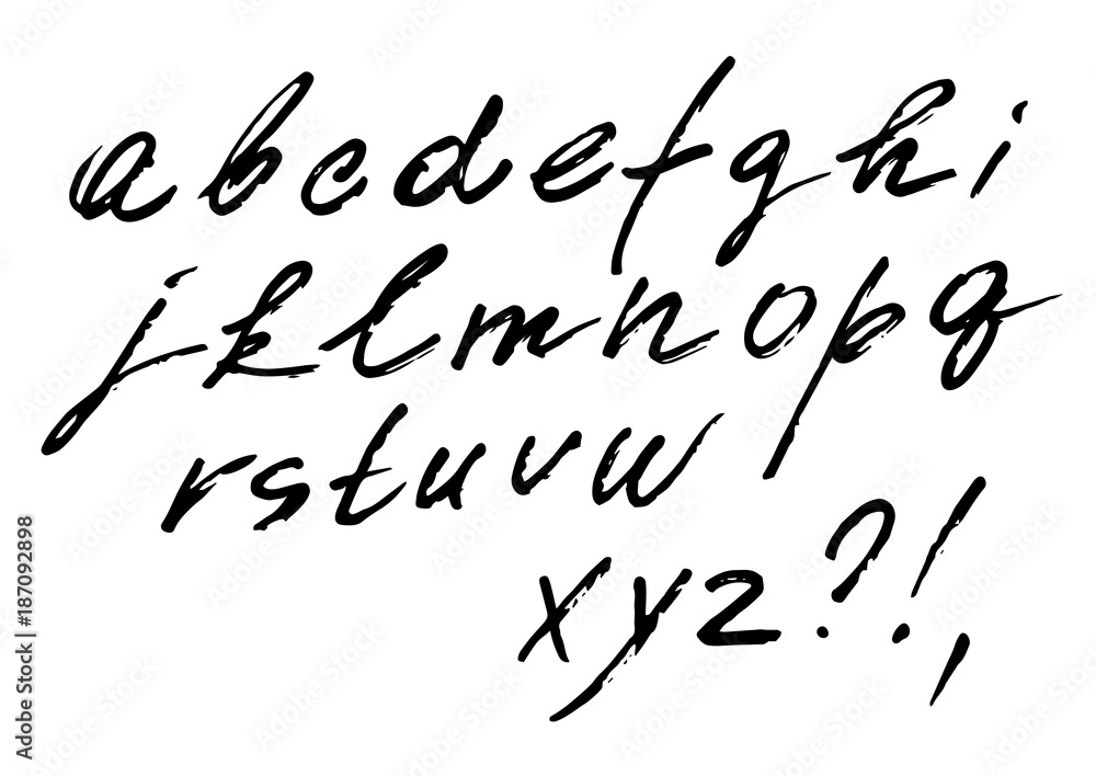 The font vector set of cursive alphabet. Italic font, written marker, fast style with weak pressure. The font vector set of cursive alphabet. Italic font, written marker, fast style with weak pressure.
