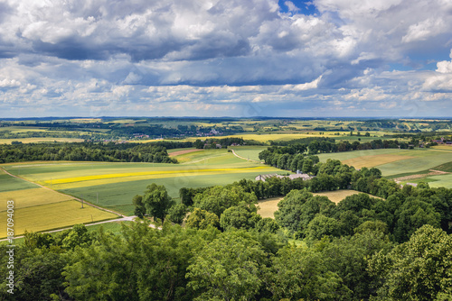 Patchwork fields seen from Smolen Castle in Silesia Region, Poland